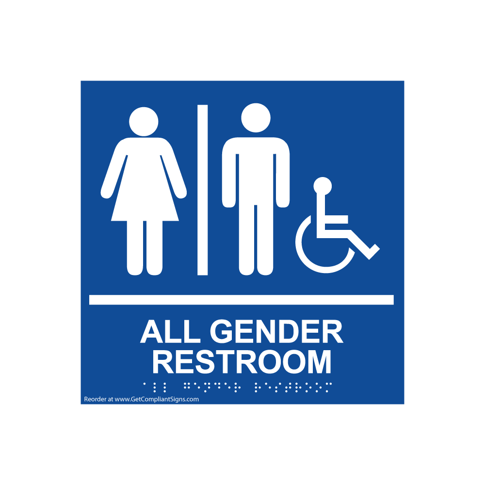 Square Unisex/ All-Gender Accessible Restroom Sign with Symbol/ ADA Braille