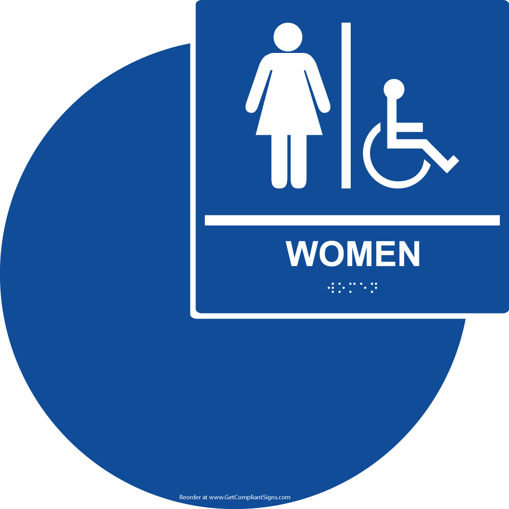 Women's California Title 24 Square Accessible Restroom Sign Set with Symbol/ ADA Braille